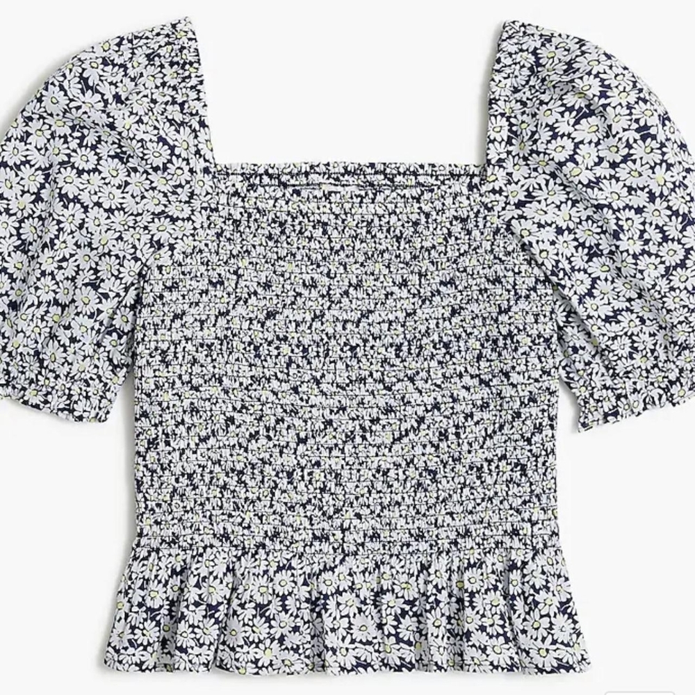 J Crew Factory Woman's Crop Top Black Floral Puff Sleve Size Large